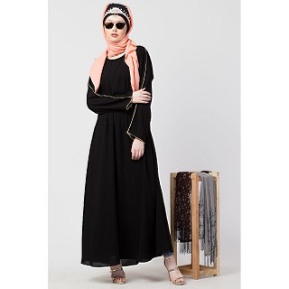 Black Casual abaya with Golden piping at sleeves